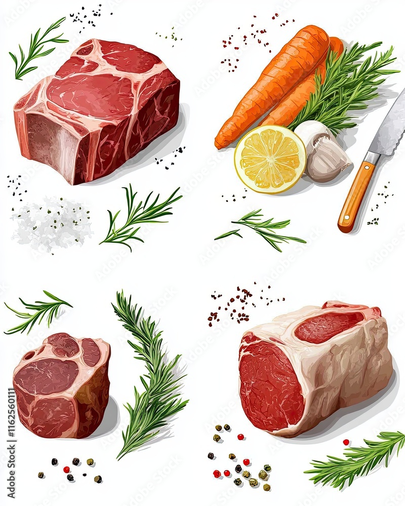 Poster crafting delicious beef and pork classics with fresh ingredients in a minimalistic style