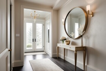 Minimal Glam Frosty Foyer Design With Beige Textured Wall