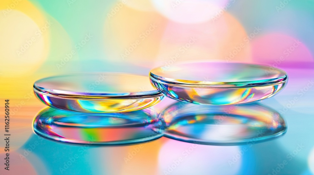 Poster optical cartridges reflecting vibrant colors with a dreamy background in soft focus