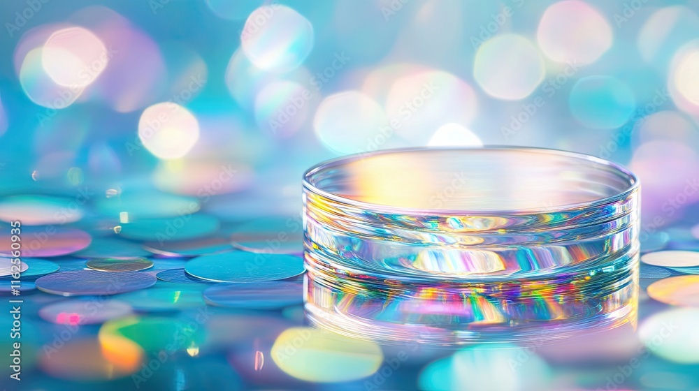 Aufkleber captivating optical cartridges reflecting vibrant hues in a playful bokeh setting
