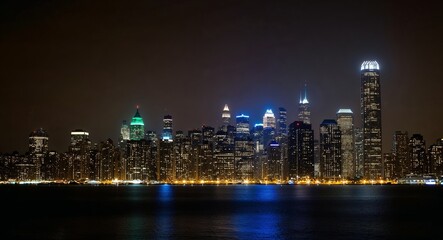 Obraz premium City skyline at night illuminated by a sea of lights creating a mesmerizing scene