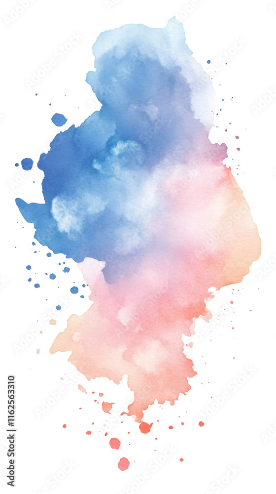 Poster Abstract watercolor stain blending blue and orange colors, creating a unique design element on a transparent background, perfect for adding an artistic touch