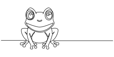 Cute Frog Continuous Line Drawing, One continuous line drawing of funny frog for kids toy logo identity. Reptile animal icon concept. Trendy single line draw graphic design vector illustration, pro.