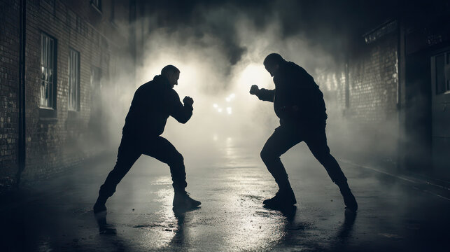 Two lowlifes fighting on the street