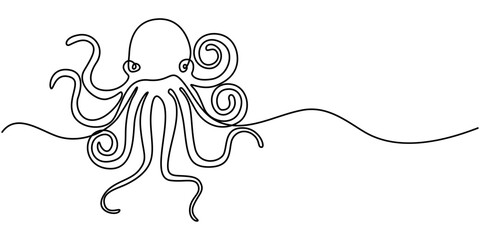 octopus continuous line art drawing style. Minimalist black octopus seafood outline. editable active stroke vector, octopus sketch, drawing by one continuous line, on abstract background vector pro.  © line drawing