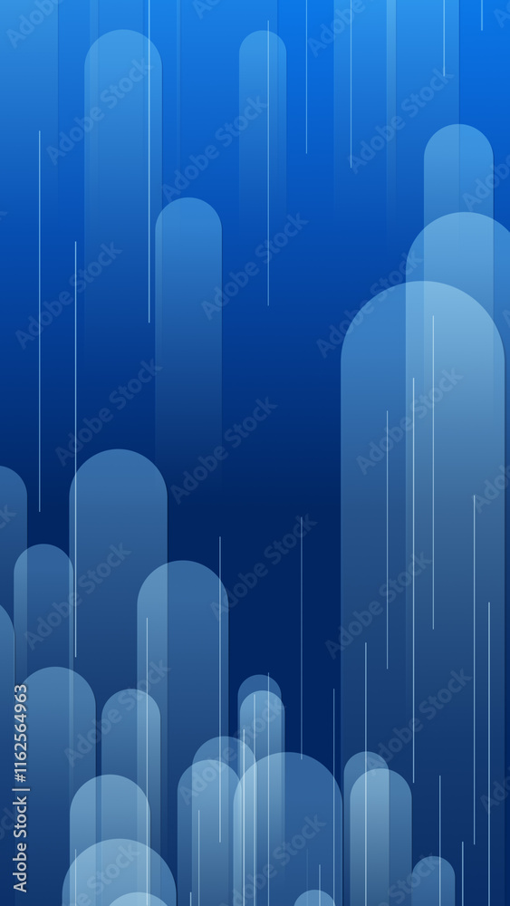 Poster blue lines and shapes are moving from the bottom of a gradient abstract background, vertical composi