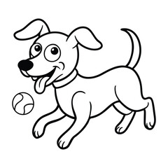 Line art design of a excited dog running after a ball.eps