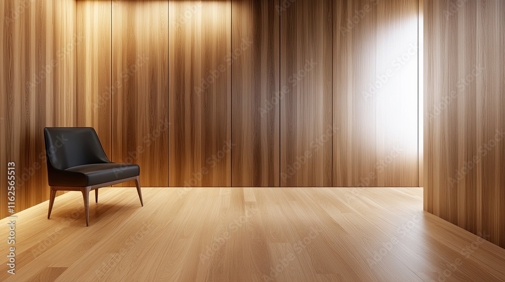 Poster elegance and simplicity unite in a serene space with wooden accents and minimalist design