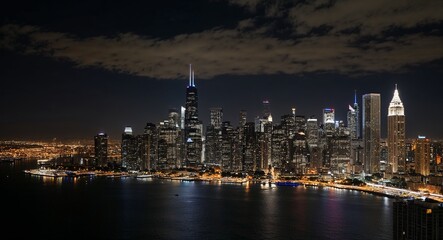 Fototapeta premium Night view where the city skyline is a canvas of light and shadow