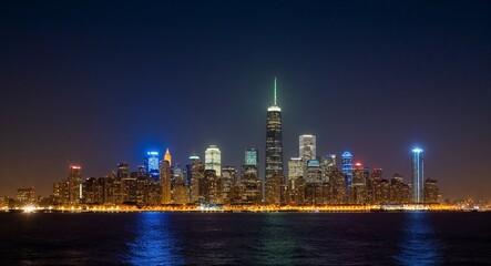 Fototapeta premium Skyline at night with light pollution creating a glow over the city