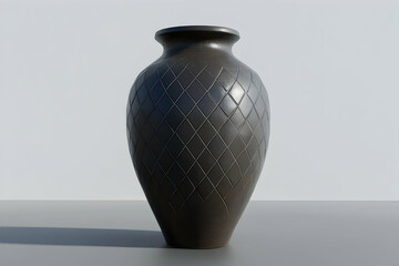 Elegant dark brown ceramic vase with a diamond pattern, isolated on a light grey background.  Perfect for home decor, interior design, or minimalist aesthetic.