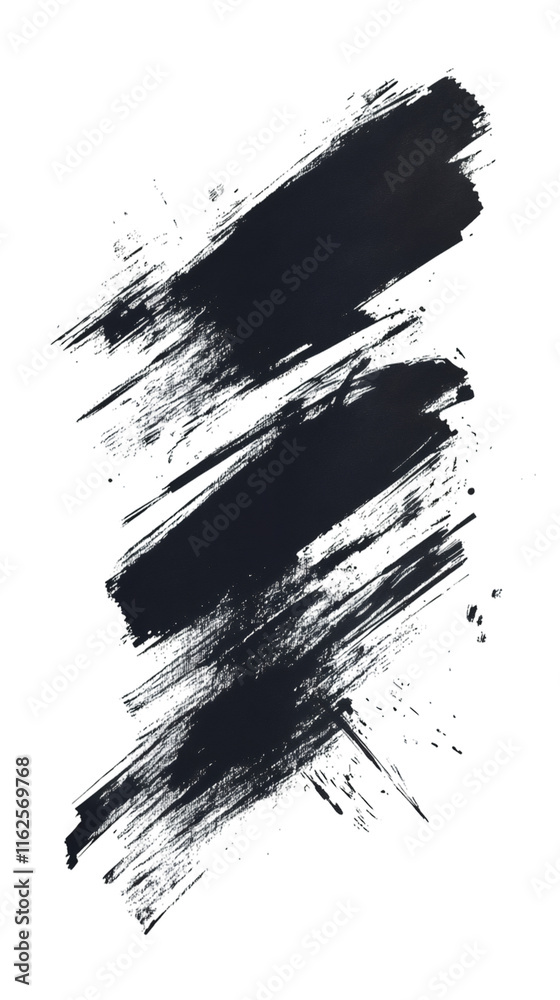 Poster Black brushstrokes dynamically intersecting, forming minimalist abstract design against transparent backdrop, delivering graphic artistic expression