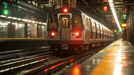 Fototapeta premium Wide angle view of an underground subway platform