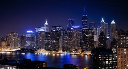 Fototapeta premium Urban skyline at night where each window tells a story of life within