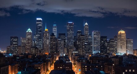 Obraz premium Urban skyline at night where each window tells a story of life within