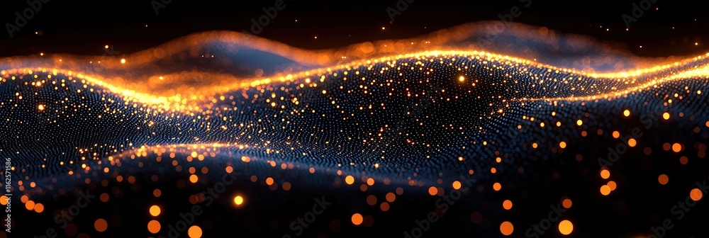 Poster glowing particles forming abstract waves tech energy futuristic designs