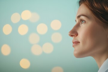 close-up of scientist delivering keynote address their focused expression framed by softly blurred backdrop of glowing