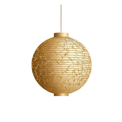 Obraz premium A round, golden lantern with decorative patterns, designed to emit soft light and enhance decor.