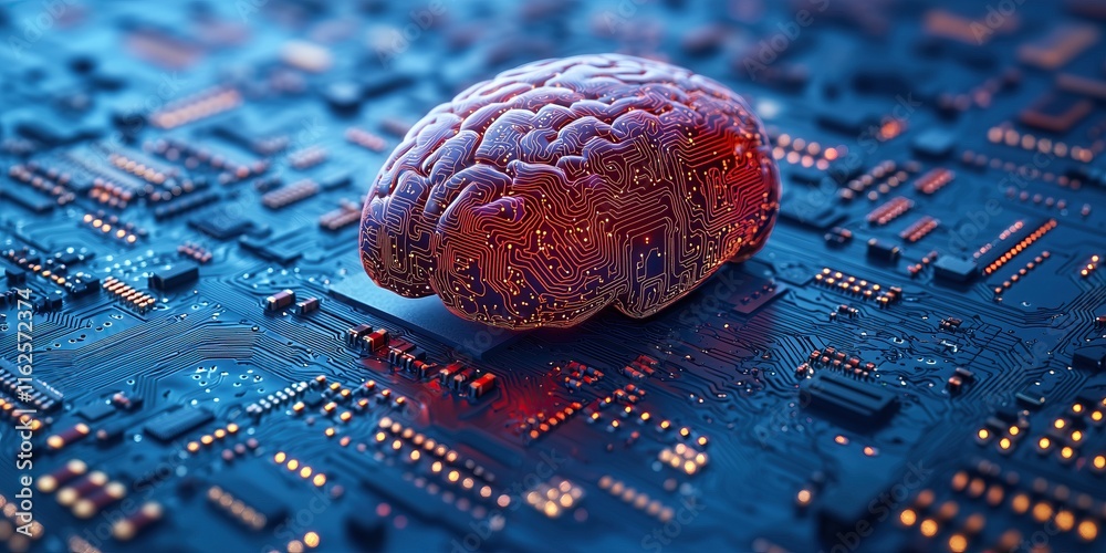 Poster Human brain model on circuit board artificial intelligence and neural networks