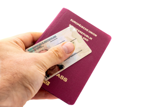 German passport with ID card isolated on transaprent background