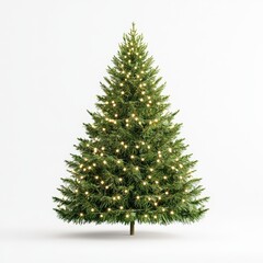 A beautiful, decorated Christmas tree with soft, glowing lights shining brightly against a clean background.