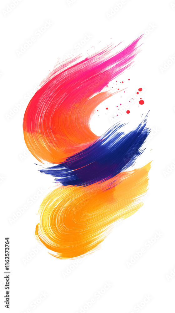 Poster Dynamic brushstrokes in vibrant colors create an abstract design element, isolated on a transparent background for energetic projects