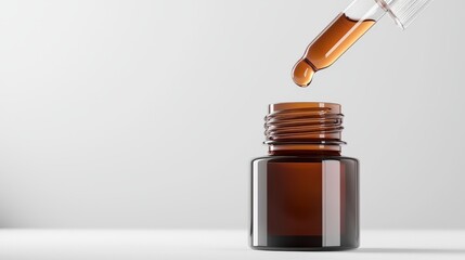 Dropping Essential Oil from Pipette into Amber Bottle Studio Setting High-Quality Product Photography