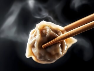 Steaming Dumpling Held by Chopsticks