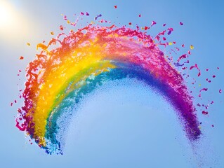 Vibrant Colors of Holi Powder Burst in Mid Air Creating Rainbow Effect