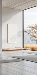 Obraz premium Minimalist interior design featuring natural light and serene outdoor view in a modern space