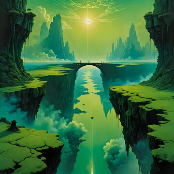 Abstraktion Der Planet der gr&uuml;nen Sonne 1х1. Hintergrund f&uuml;r das Design 1.