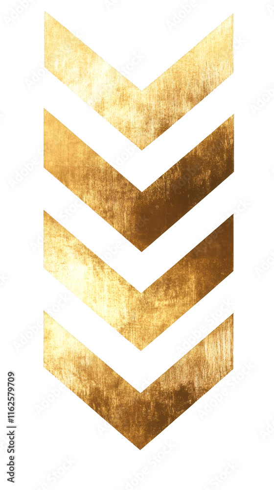 Aufkleber Five golden textured chevrons are pointing downwards on a transparent background, creating a visually appealing design
