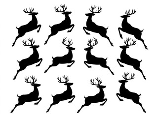 Fototapeta premium Christmas elements silhouette, reindeer black silhouette set vector