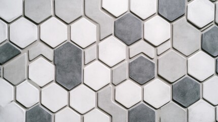 Fototapeta premium Hexagon Tile Pattern in Shades of Gray and White for Contemporary Interiors