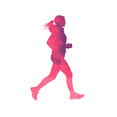 Obraz premium Silhouette of a Jogging Woman in Pink on a Transparent Background