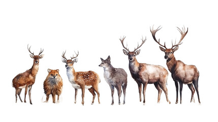 Naklejka premium A Watercolor Painting of Several Deer Species.