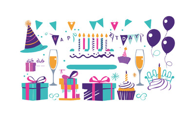 Modern vector style illustration featuring Happy Birthday elements, easily editable.