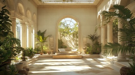 Fototapeta premium 3D render roman style, Home and Garden Embracing the Timeless Elegance and Tranquility, Creating a Harmonious Fusion of Indoor and Outdoor Spaces