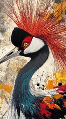 Fototapeta premium Vivid Abstract Painting of a Grey Crowned Crane