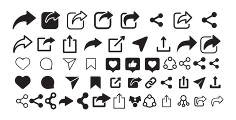 share icon. Share Big icon vector Collection.Like, love, heart, thumb up, repost, comment, share, save, stories user button sign in circle and speech bubble shapes, Vdctor illustration eps 10