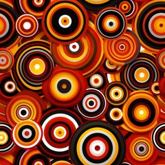Vibrant abstract design with geometric circles in warm red, yellow, and black hues