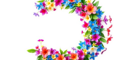 Wreath of flowers on blue background with generative AI center, vibrant, summer, nature