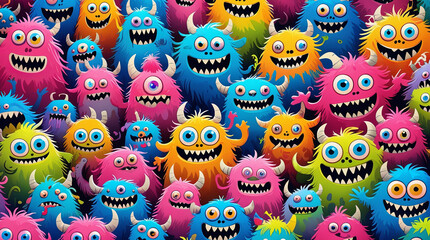 Fototapeta premium Playful Chaos A Vibrant Illustration of Colorful Cartoon Monsters in Motion