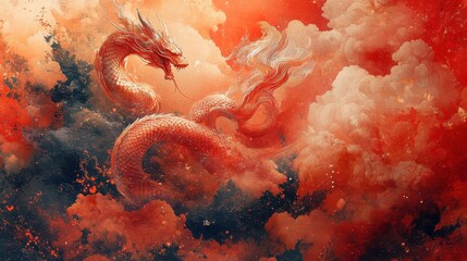 A radiant red background with flowing golden snake patterns tracing the borders, leaving an uncluttered central space for customization 