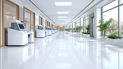 Obraz premium Modern Clinic Corridor Medical Equipment White Interior