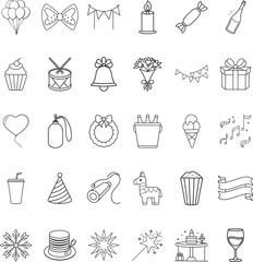 Party Celebration Icons Balloons, Gifts, Cake, and Festive Fun