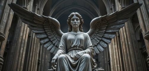 Obraz premium Majestic Angel Statue in a Gothic Cathedral