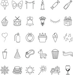 Party Celebration Icons Balloons, Gifts, Cakes, and Festive Decorations