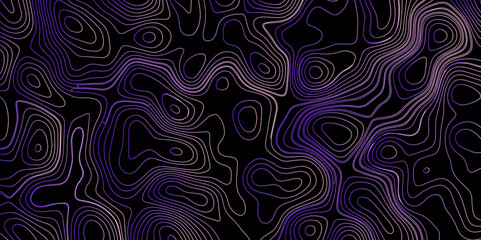 Abstract light pattern Vector illustration. Topographic map background concept, Vibrant neon lights pulsating patterns Colorful topography contour lines isolated on black background.	