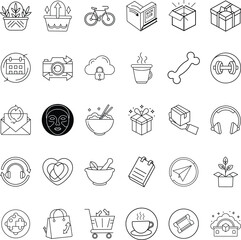 Line Icons Shopping, Health, Fitness, Delivery, and Technology